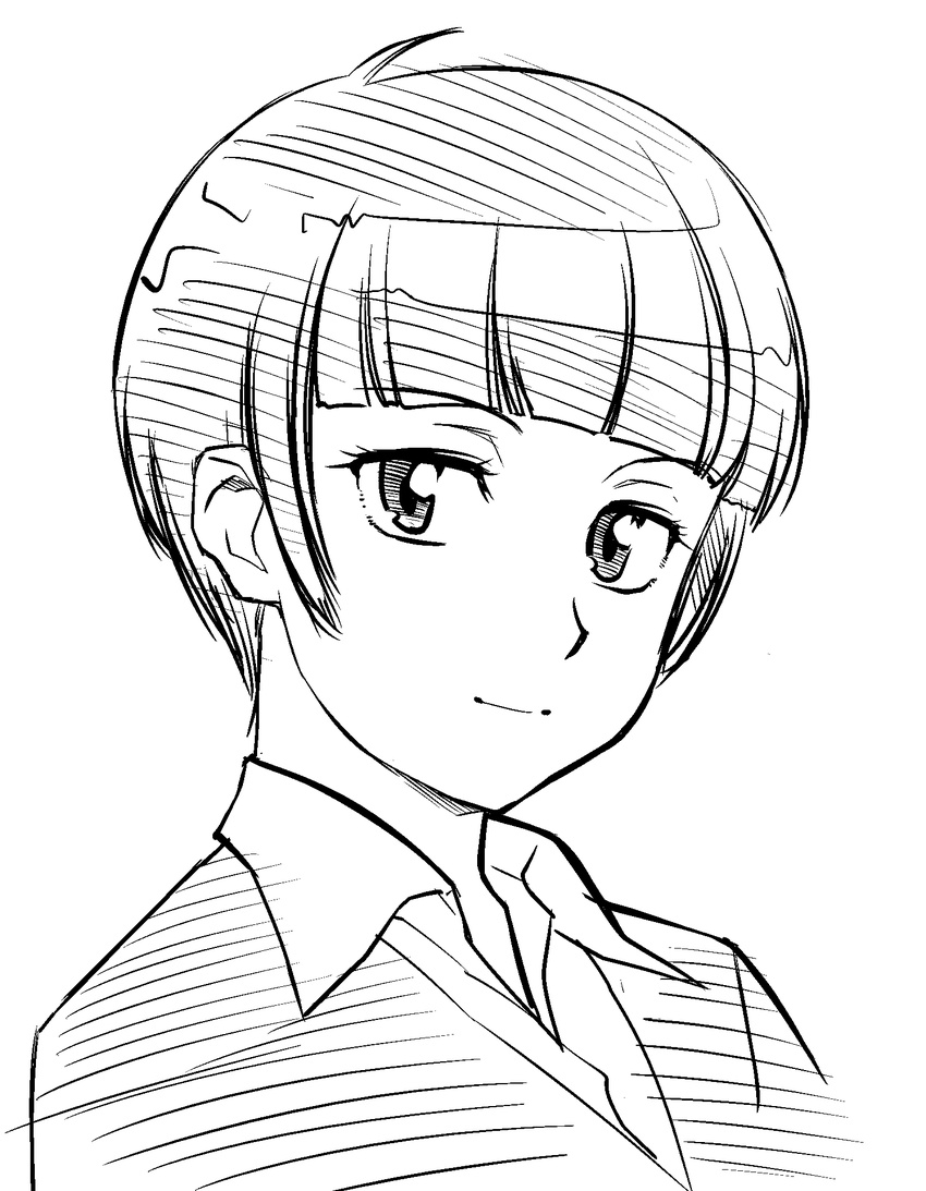 1girl ganto monochrome portrait short_hair simple_background tagme