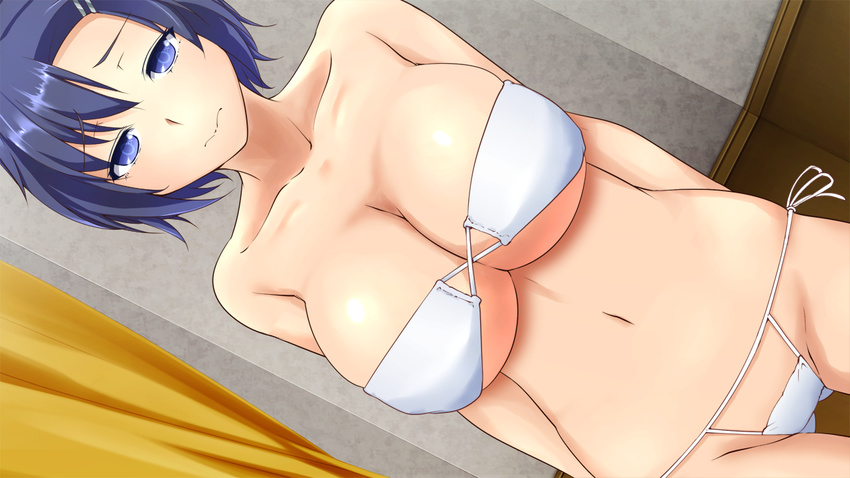 1girl artist_request bikini blue_eyes blue_hair breasts character_request game_cg indoors large_breasts short_hair solo source_request swimsuit ten'i_(tengoku_hime) tengoku_hime tomohiro_kai unicorn-a