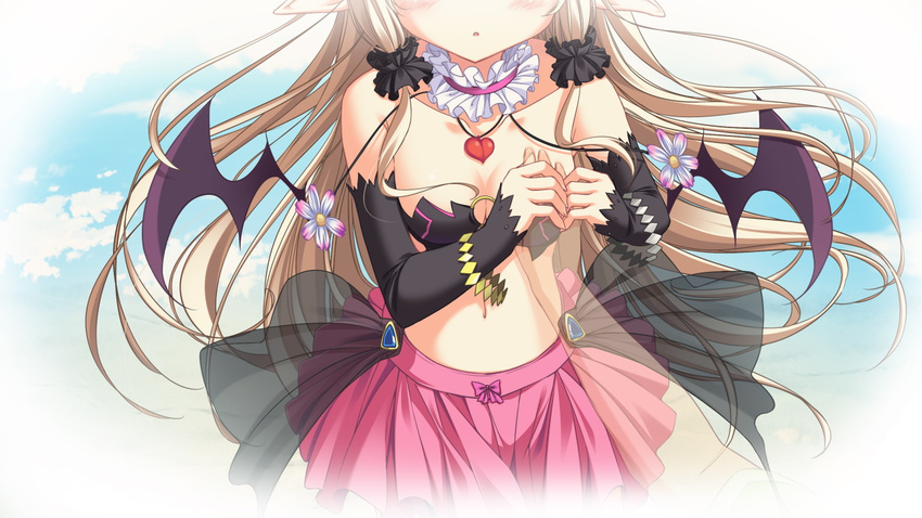 1girl animal blonde_hair breasts cleavage game_cg horns julia_lin_road long_hair magical_marriage_lunatics!! moonstone pointy_ears wings yamakaze_ran