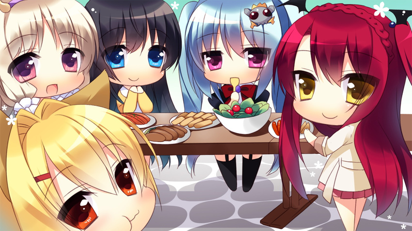 6+girls amagi_karin animal_ears black_hair blonde_hair blue_eyes blue_hair brown_eyes game_cg julia_lin_road luce_yami_asutarite luluna magical_marriage_lunatics!! mitsu_no_tama_yori_hime multiple_girls purple_eyes red_eyes red_hair shirahase_yuuna yamakaze_ran