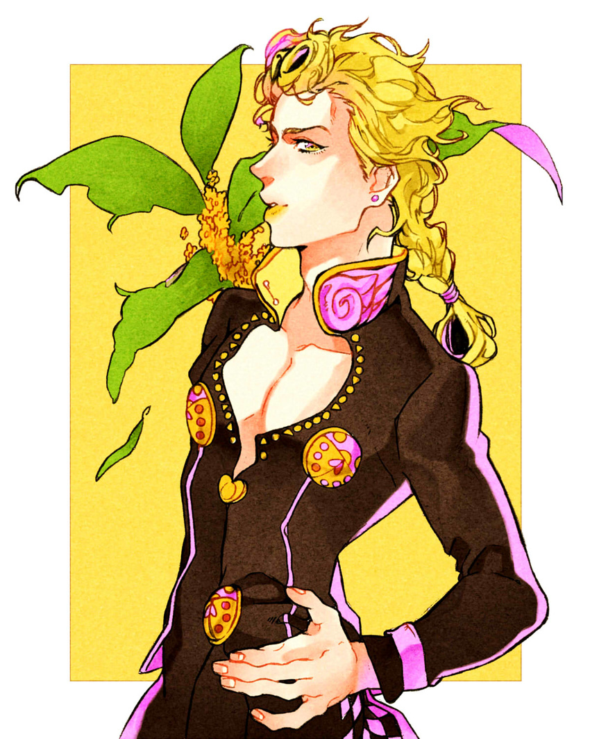 bad_id bad_pixiv_id blonde_hair braid bug giorno_giovanna highres insect jojo_no_kimyou_na_bouken ladybug lipstick makeup male_focus okuya00 solo yellow_eyes yellow_lipstick