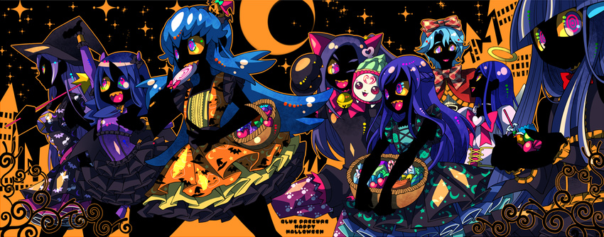 6+girls animal_ears aoki_reika aono_miki bad_id bad_pixiv_id basket bat_wings bell black_skin black_skirt blue_(happinesscharge_precure!) blue_eyes blue_hair blue_sclera bow candy cat_ears color_connection crescent_moon dokidoki!_precure eating food fresh_precure! frilled_skirt frills gloves hair_bow hair_color_connection half_updo halloween halo happinesscharge_precure! happy_halloween hat heartcatch_precure! hishikawa_rikka horns hummy_(suite_precure) jingle_bell kurokawa_eren kurumi_erika lollipop long_hair minazuki_karen moon multicolored multicolored_eyes multiple_girls ninomae one_eye_closed orange_skirt pantyhose paw_gloves paw_print paws pink_eyes precure purple_hair purple_legwear seiren_(suite_precure) sharp_teeth shirayuki_hime skirt smile smile_precure! suite_precure swirl_lollipop teeth wand wings witch_hat yellow_sclera yes!_precure_5