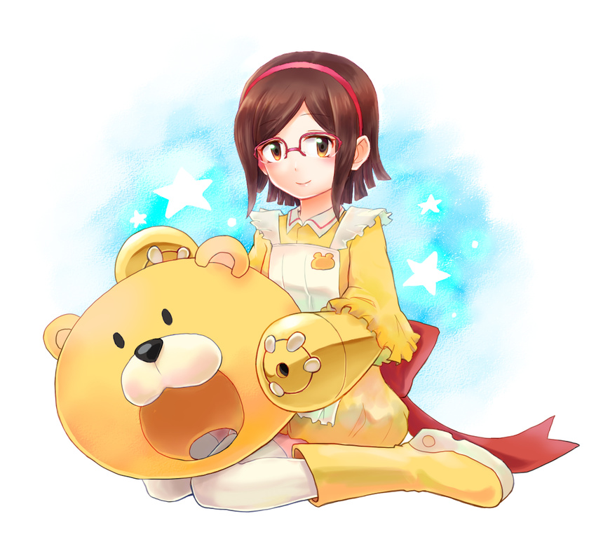 beargguy_iii beargguy_iii_(cosplay) brown_hair cosplay glasses gundam gundam_build_fighters hairband ichi_(yyy1mmm6) kousaka_china short_hair sitting smile solo thighhighs wariza zettai_ryouiki