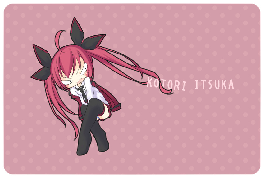 chibi date_a_live dobunezumi itsuka_kotori long_hair red_hair school_uniform solo thighhighs twintails