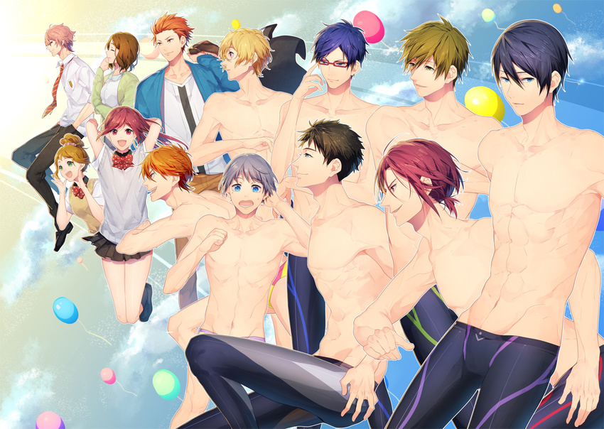 6+boys amakata_miho black_hair blonde_hair blue_eyes blue_hair brown_hair closed_eyes everyone free! glasses green_eyes hanamura_chigusa hazuki_nagisa jammers long_hair matsuoka_gou matsuoka_rin mikoshiba_momotarou mikoshiba_seijuurou miyamotokannn multiple_boys multiple_girls nanase_haruka_(free!) nitori_aiichirou open_mouth orange_hair pink_hair ponytail red_eyes red_hair ryuugazaki_rei shigino_kisumi shirtless short_hair sweat swimsuit tachibana_makoto yamazaki_sousuke yellow_eyes