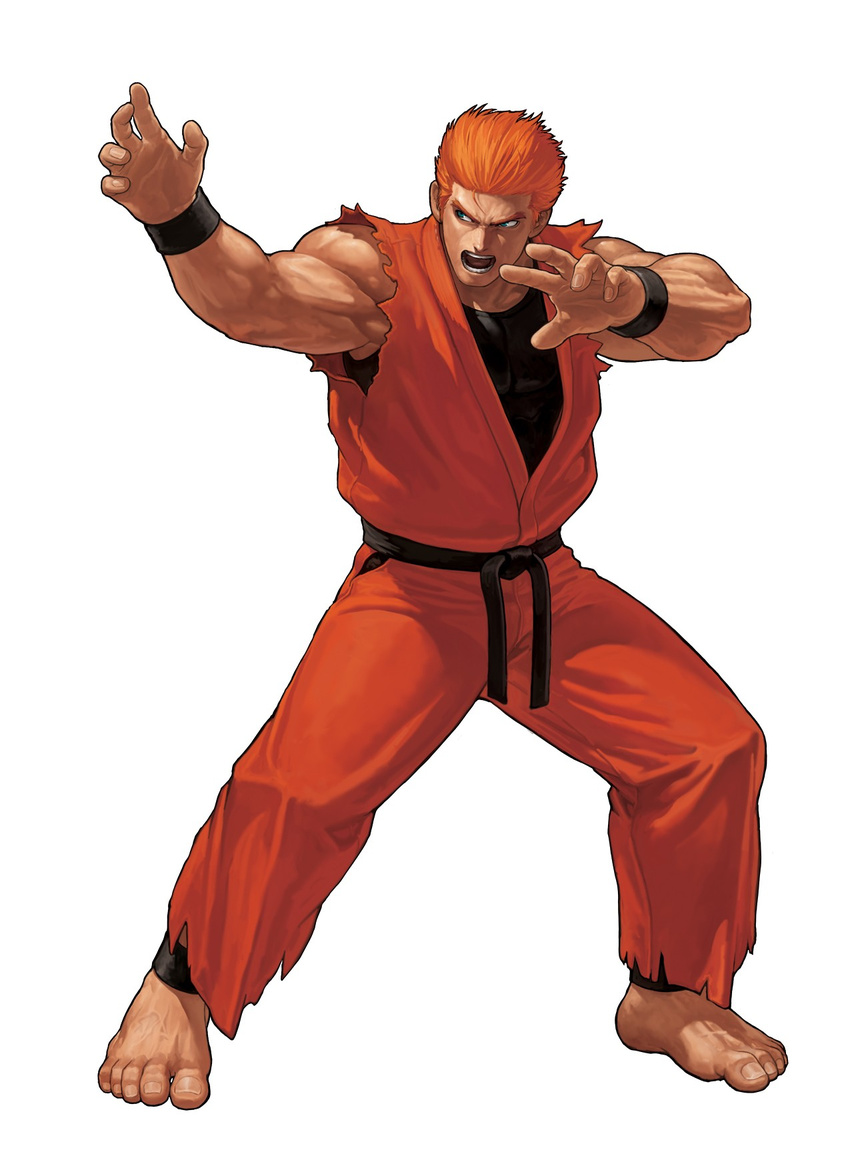 dougi fighting_stance highres male_focus muscle official_art ogura_eisuke orange_hair ryou_sakazaki ryuuko_no_ken solo the_king_of_fighters the_king_of_fighters_xii wristband