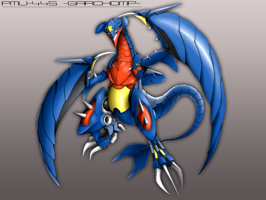 garchomp gen_4_pokemon highres mecha metaphor_(artist) no_humans pokemon pokemon_(creature) sharp_teeth solo spikes teeth