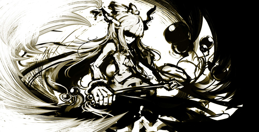 clenched_hand horns ibuki_suika long_hair oni ribbon solo touhou yoshioka_yoshiko