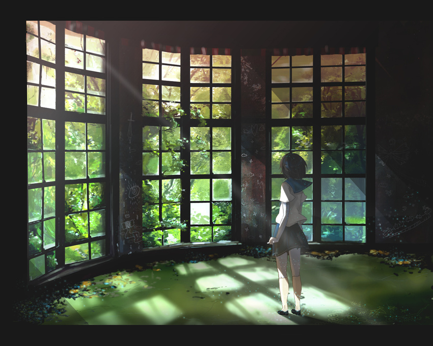 ao_(aohari) blood+ diva_(blood+) duplicate graffiti light lossy-lossless nature scenery school_uniform solo window