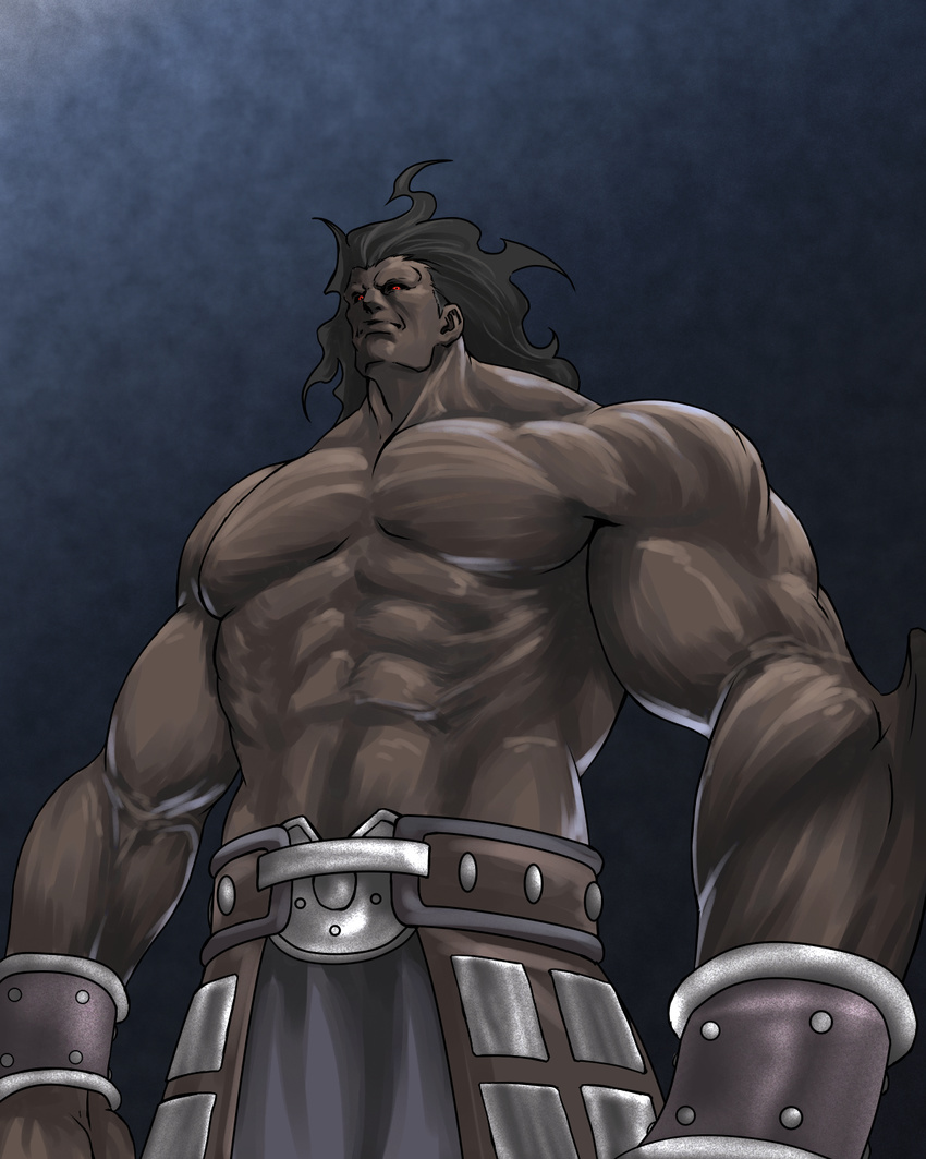 berserker bracer brown_hair dark_skin dark_skinned_male fate/stay_night fate_(series) highres hikichi_sakuya male_focus manly red_eyes shirtless solo