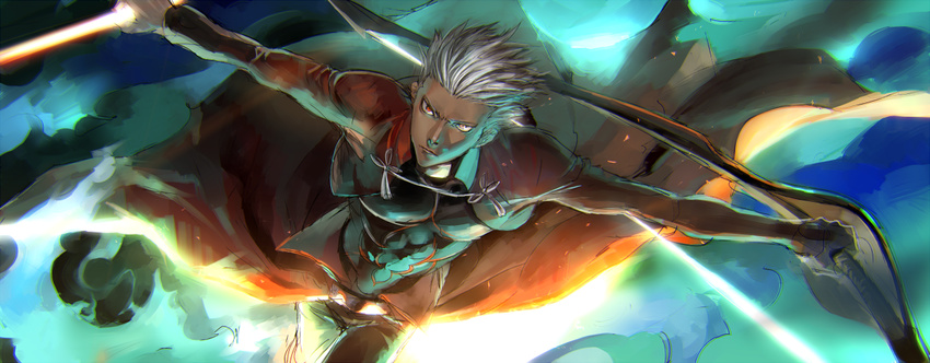 archer arrow bow_(weapon) dark_skin dark_skinned_male fate/stay_night fate_(series) harurie male_focus solo weapon white_hair