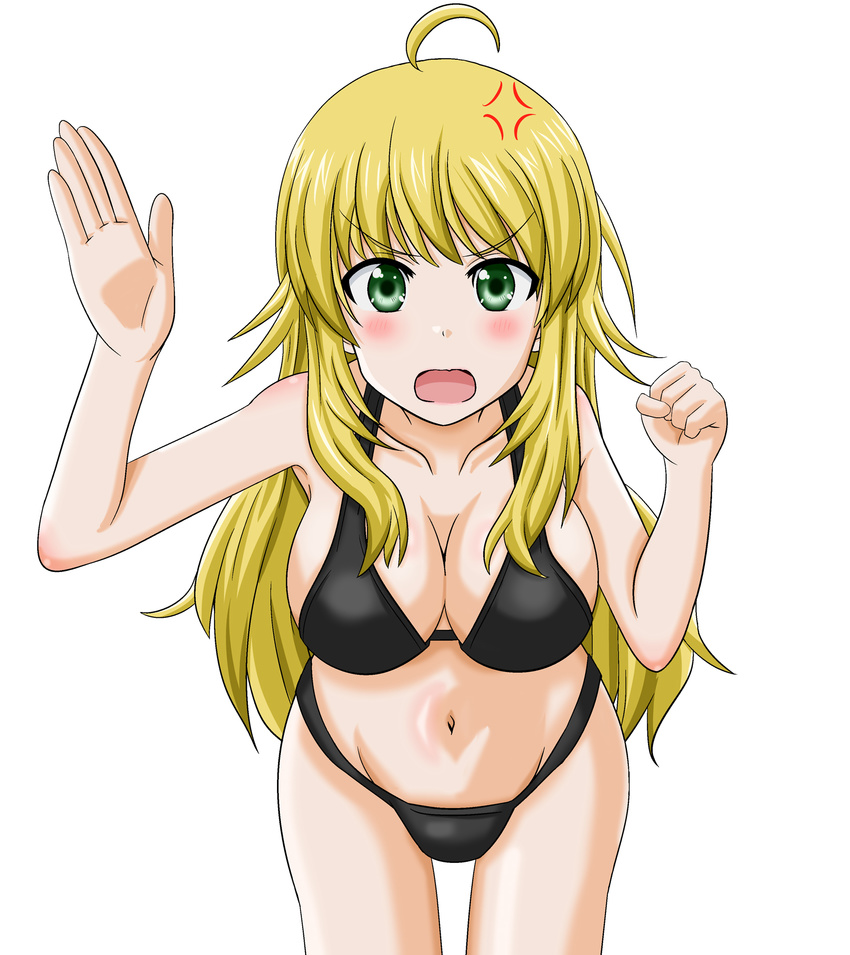 anger_vein bikini blonde_hair green_eyes highres hoshii_miki idolmaster idolmaster_(classic) leaning_forward long_hair swimsuit takumi_(rozen_garten)