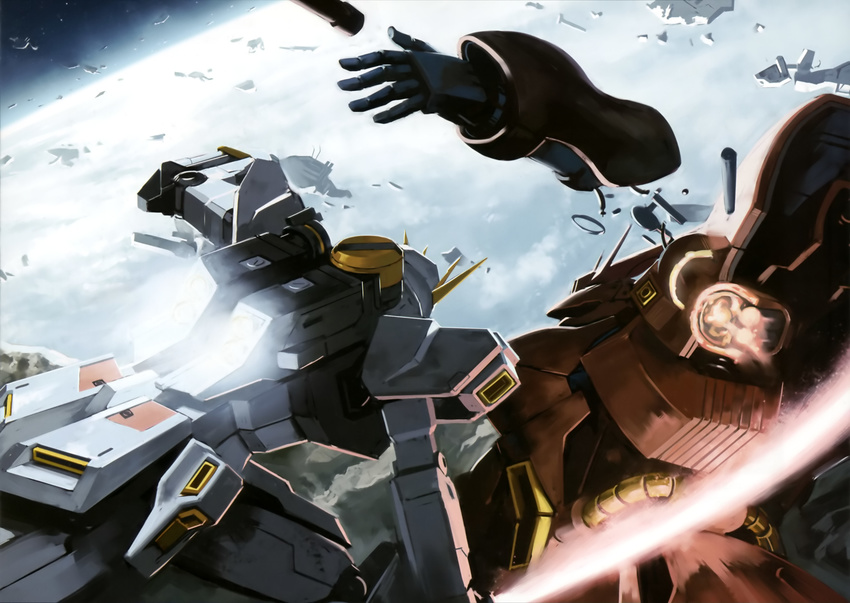 char's_counterattack damaged energy_sword gundam highres mecha no_humans nu_gundam official_art sazabi sword weapon