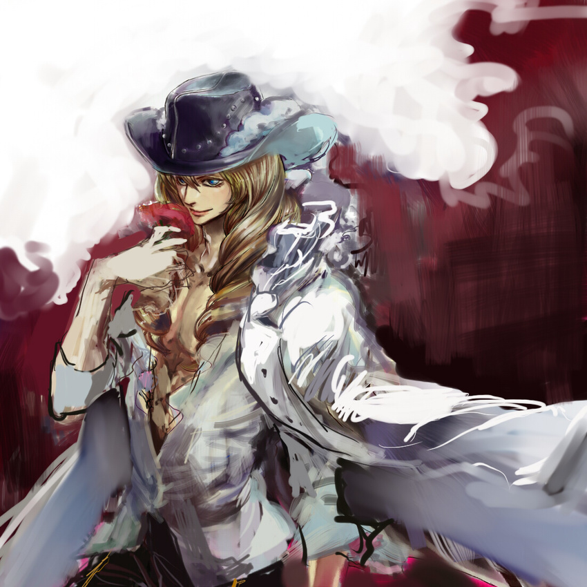 1boy blonde_hair cavendish dressrosa hat long_hair one_piece puchiri shirt solo white_shirt