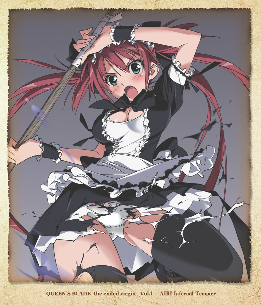1girl airi_(queen's_blade) airi_(queen's_blade) blush breasts female medium_breasts panties queen's_blade queen's_blade red_hair solo torn_clothes twintails underwear