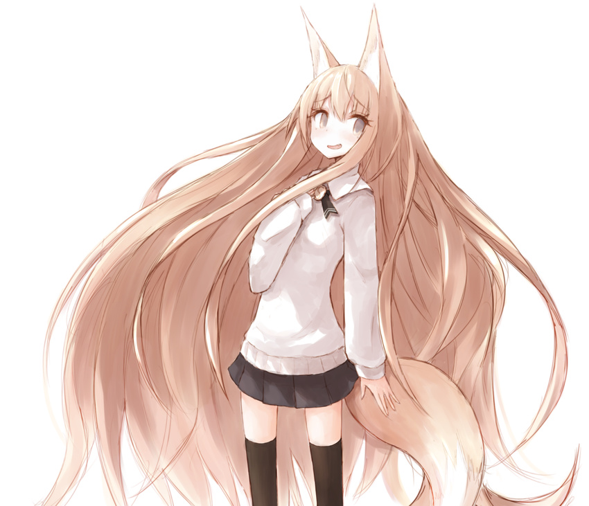 animal_ears blonde_hair brown_eyes buran_(kure) fox_ears fox_tail highres long_hair original solo tail very_long_hair