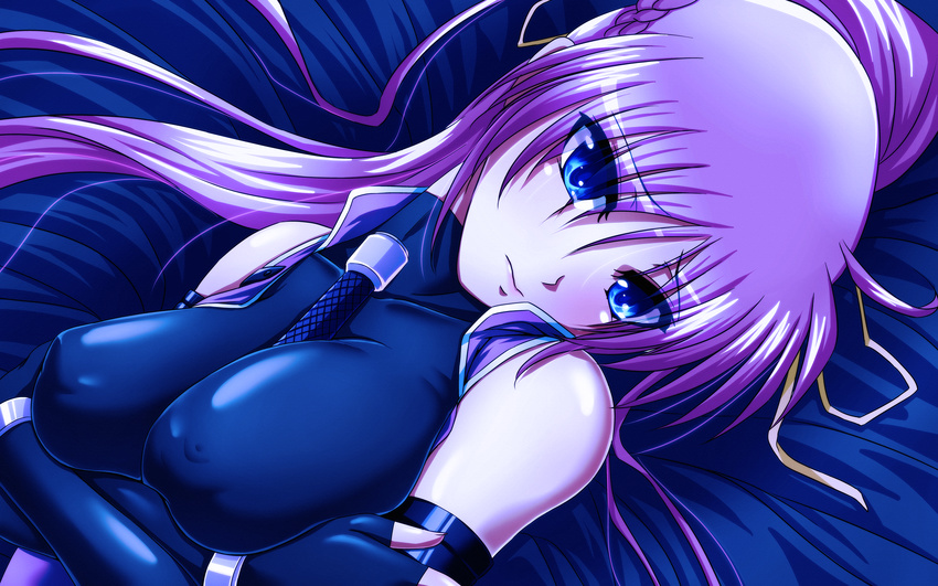 blue_eyes breasts covered_nipples fingerless_gloves gloves highres large_breasts levantine long_hair lyrical_nanoha mahou_shoujo_lyrical_nanoha mahou_shoujo_lyrical_nanoha_a's ponytail purple_hair signum solo sword tappa_(esperanza) weapon