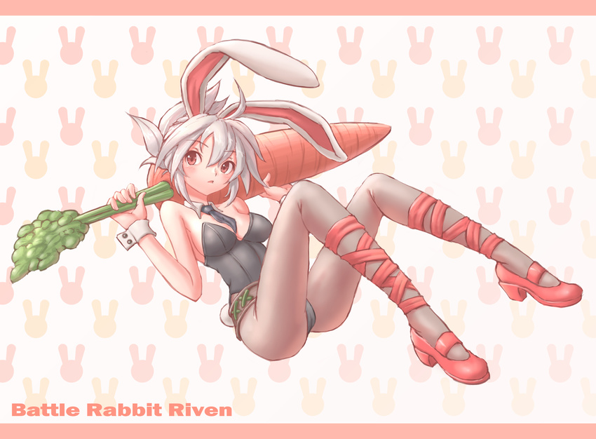 1girl animal animal_ears belt bunny_ears bunny_suit bunny_tail bunnysuit ears highres league_of_legends pantyhose ranken red_eyes riven_(league_of_legends) tail