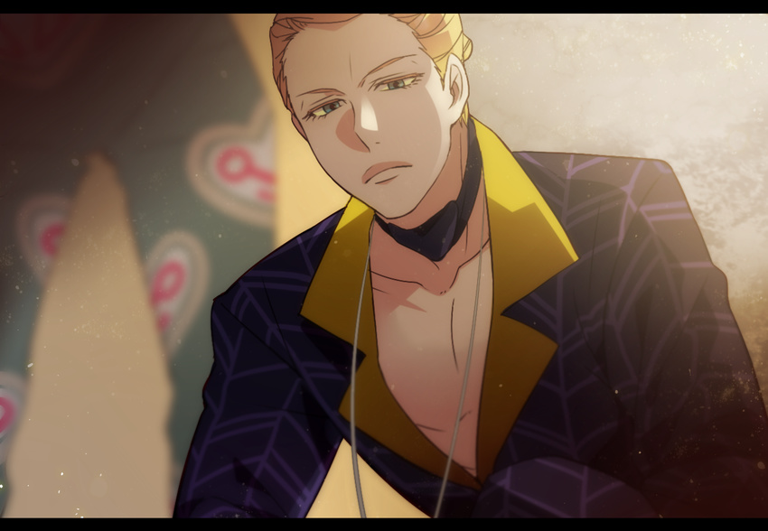 blonde_hair collar formal hanaichi_(hana13) jojo_no_kimyou_na_bouken letterboxed male_focus prosciutto solo suit