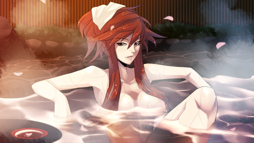 ban bathing breasts chaos_code hair_over_breasts hermes_gberardini large_breasts long_hair looking_at_viewer nude official_art red_hair solo water wet