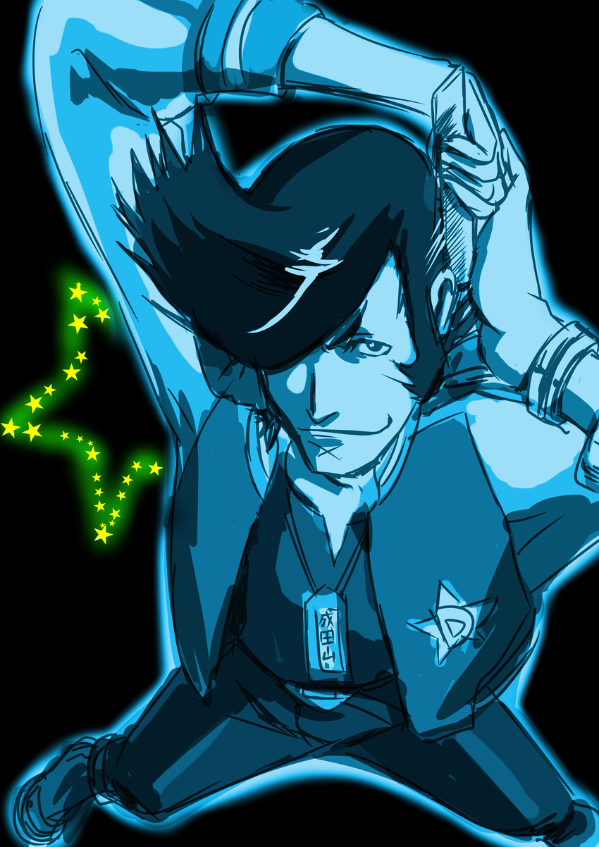 absurdres black_hair dandy_(space_dandy) heike_gani highres jacket letterman_jacket looking_at_viewer male_focus pompadour solo space_dandy