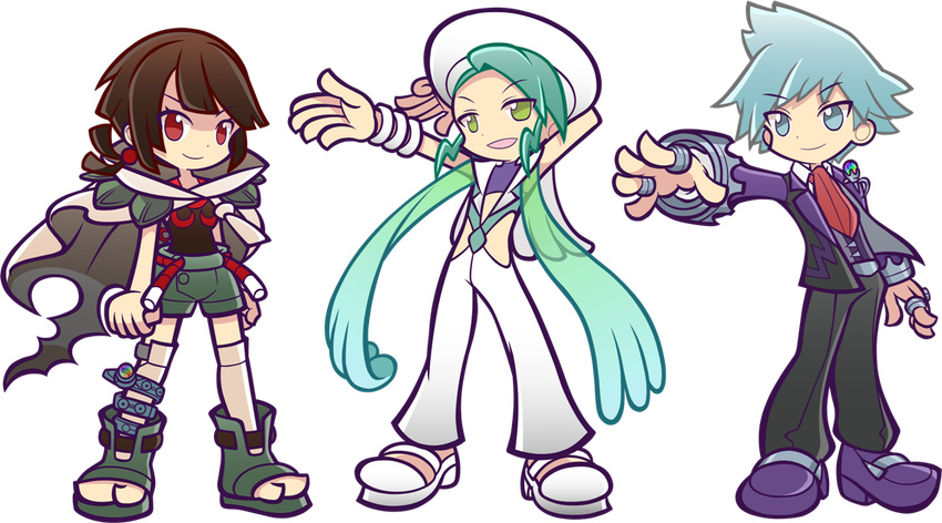 2boys aqua_hair black_hair cloak hat higana_(pokemon) jewelry kawamochi_(mocchii) mikuri_(pokemon) multiple_boys pokemon pokemon_(game) pokemon_oras red_eyes ring shorts silver_hair tsuwabuki_daigo