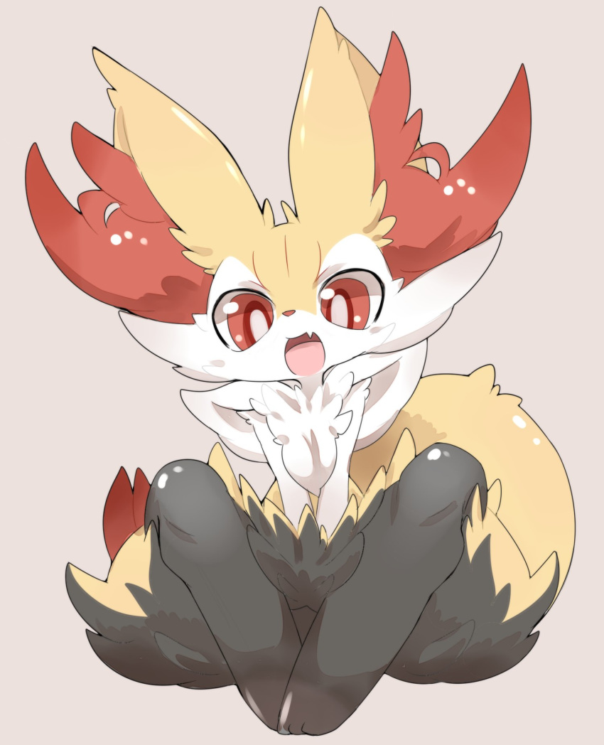 ambiguous_gender big_ears blush blush_sticker braixen canine cheek_tuft chest_tuft claws cute_fangs feral fluffy fluffy_tail fox fur inner_ear_fluff mammal multicolored_fur nintendo nude nyaswitchnya open_mouth paws pok&eacute;mon pok&eacute;mon_(species) red_eyes red_fur shoulder_tuft sitting snout solo tuft video_games white_fur yellow_fur
