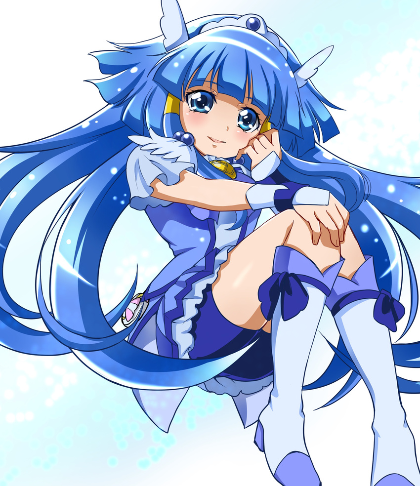 absurdres aoki_reika bad_id bad_pixiv_id bike_shorts blue_eyes blue_hair blue_skirt boots brooch cure_beauty full_body hair_tubes head_wings highres jewelry knee_boots long_hair magical_girl precure sharumon shorts shorts_under_skirt sidelocks skirt smile smile_precure! solo tiara white_background wrist_cuffs