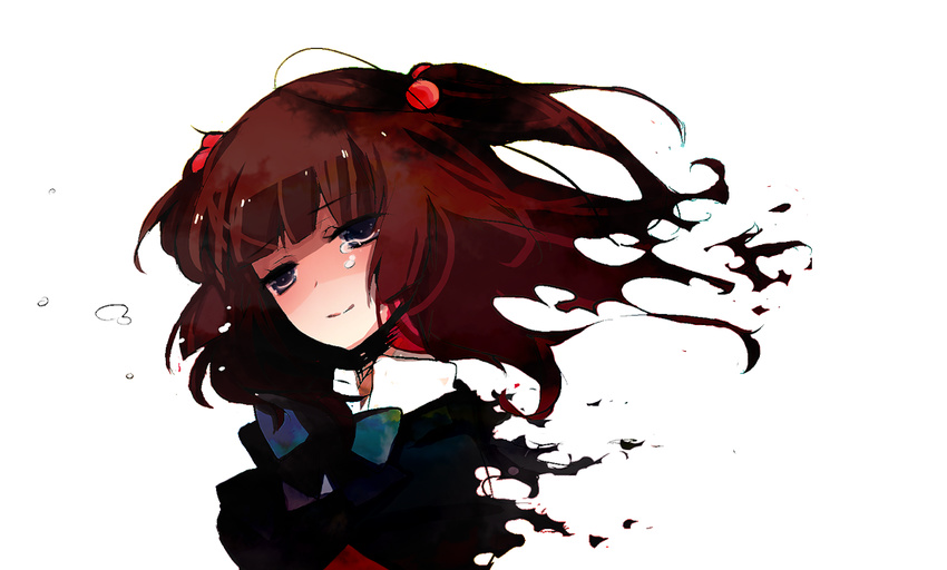 armband blood blue_eyes disintegration hair_bobbles hair_ornament jacket red_hair ribbon sanzenhatsuka smile solo tears two_side_up umineko_no_naku_koro_ni ushiromiya_ange