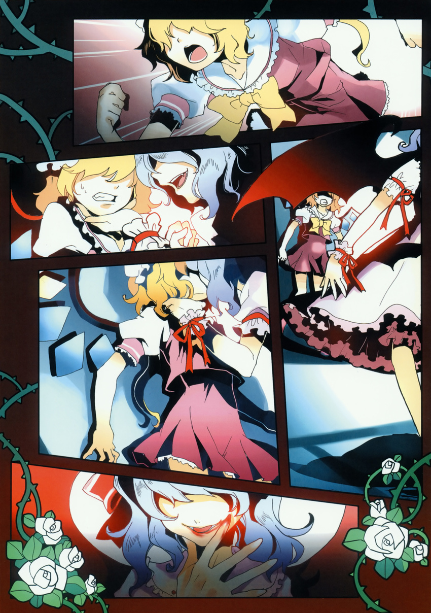 absurdres blood comic fangs flandre_scarlet hakoiri_nekohime hat highres multiple_girls remilia_scarlet ribbon running short_hair silent_comic touhou