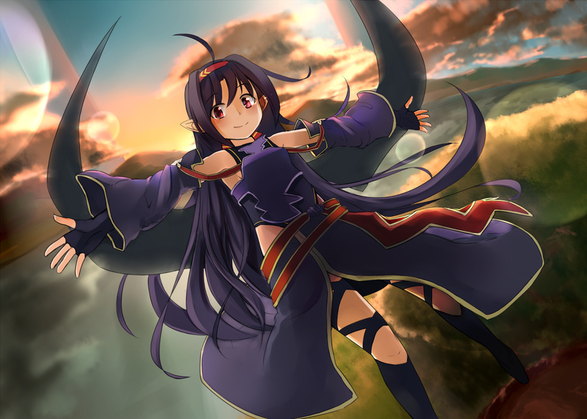 black_hair bobu_(bovyo222) breastplate fingerless_gloves gloves hairband long_hair pointy_ears red_eyes sword_art_online wings yuuki_(sao)