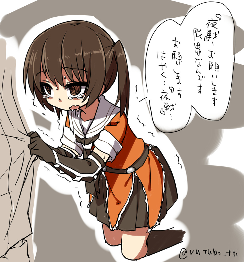 brown_eyes brown_hair gloves highres kantai_collection rutsubo sendai_(kantai_collection) short_hair side_ponytail sketch solo_focus translated