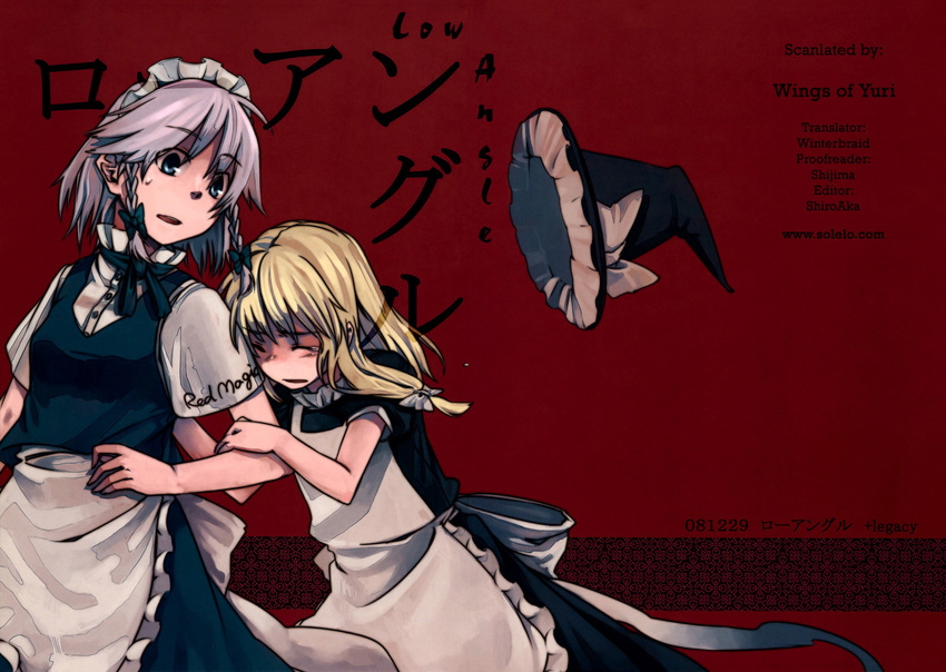 blonde_hair blue_eyes hairband hat highres izayoi_sakuya kirisame_marisa long_hair maid multiple_girls ribbon short_hair silver_hair takishima_asaka tears touhou witch