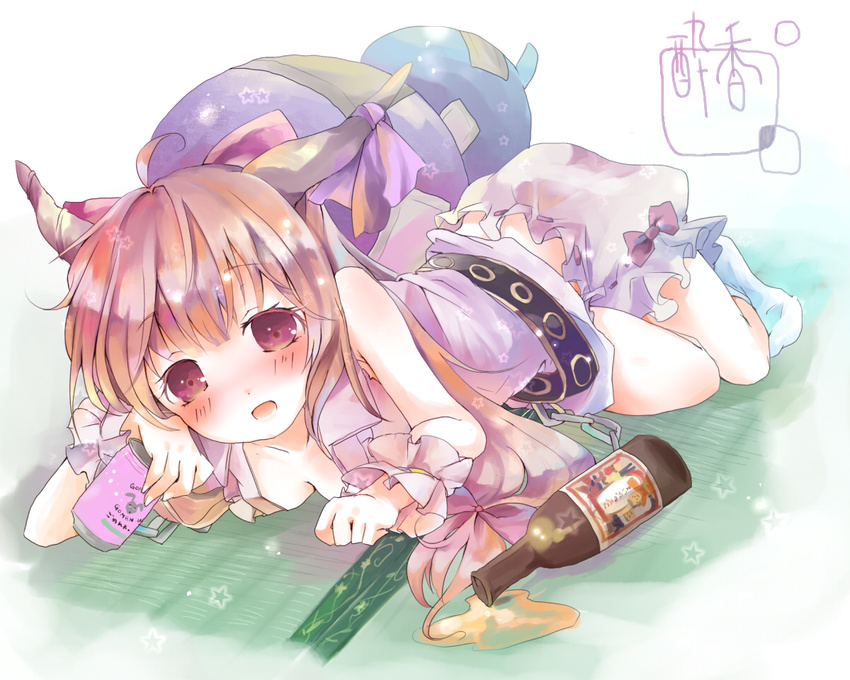 drinking horns ibuki_suika kedama_milk orange_hair red_eyes solo touhou