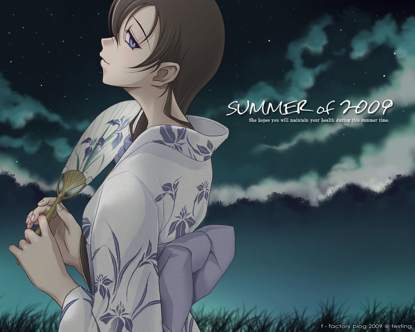 fan fe japanese_clothes kimono nape paper_fan solo true_tears uchiwa yuasa_hiromi yukata