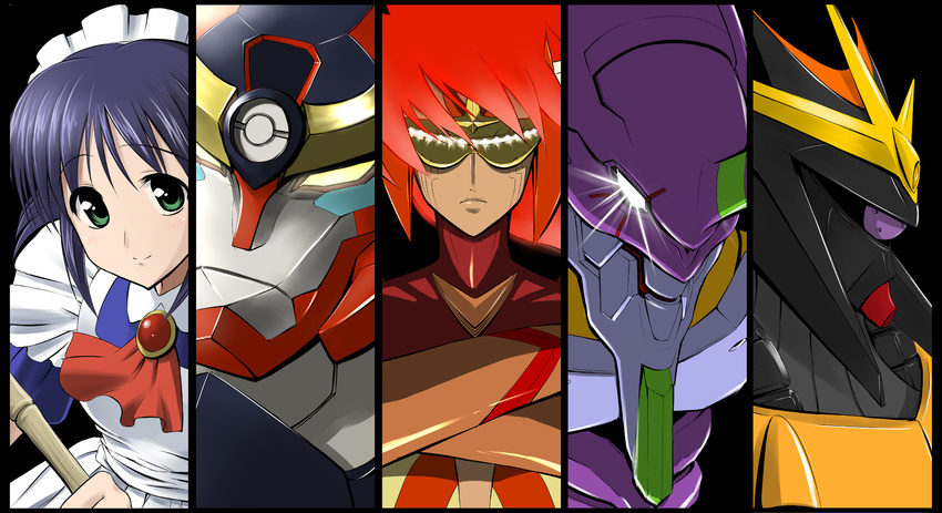 andou_mahoro column_lineup company_connection crossover gainax gunbuster gurren-lagann highres mahoromatic maid mecha multiple_crossover multiple_girls neon_genesis_evangelion nono_(top_wo_nerae_2!) super_robot takebi tengen_toppa_gurren_lagann top_wo_nerae! top_wo_nerae_2!