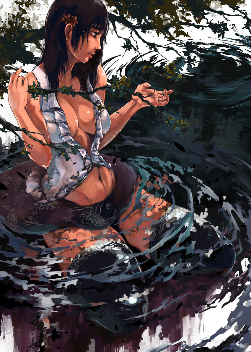 1girl black_eyes black_hair breasts fatal_frame fatal_frame_5 hinasaki_miu long_hair nintendo skirt tecmo water