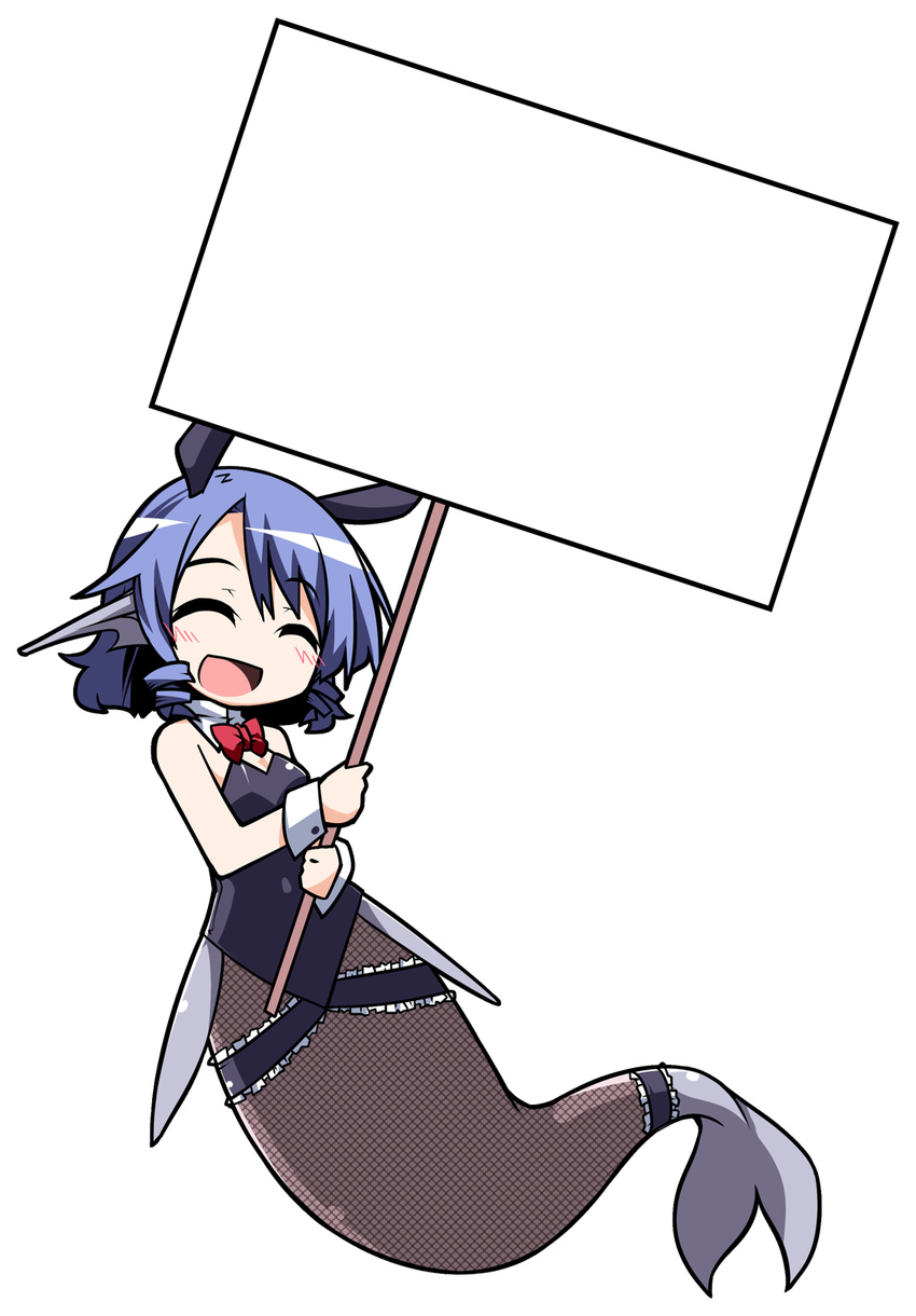 alternate_costume animal_ears blue_hair bunny_ears bunnysuit closed_eyes detached_collar drill_hair exploitable full_body head_fins hemogurobin_a1c highres holding holding_sign mermaid monster_girl open_mouth pantyhose placard short_hair sign smile solo template touhou transparent_background wakasagihime wrist_cuffs