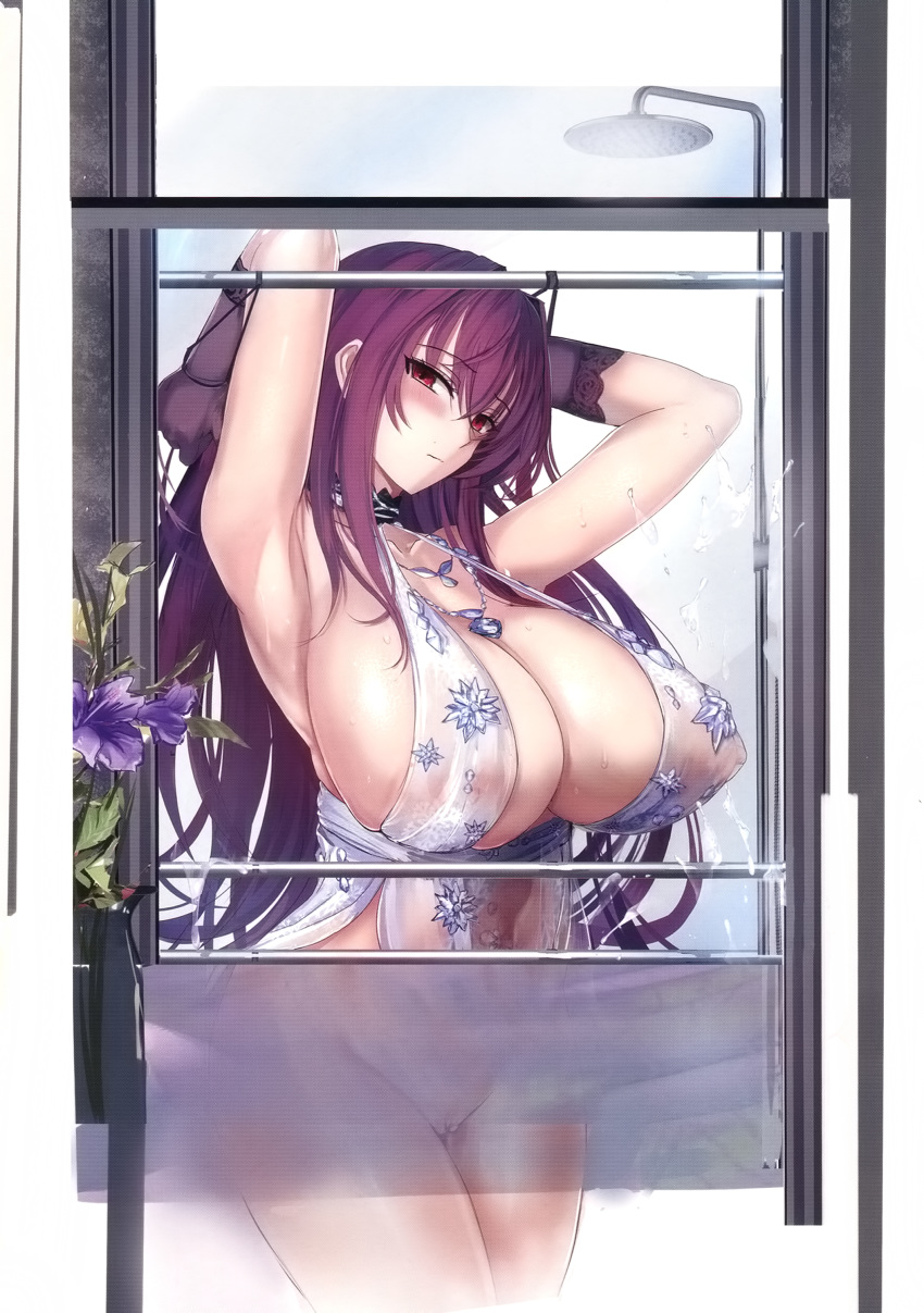 bottomless censored fate/grand_order lingerie misako nipples no_bra pussy scathach_(fate/grand_order) see_through