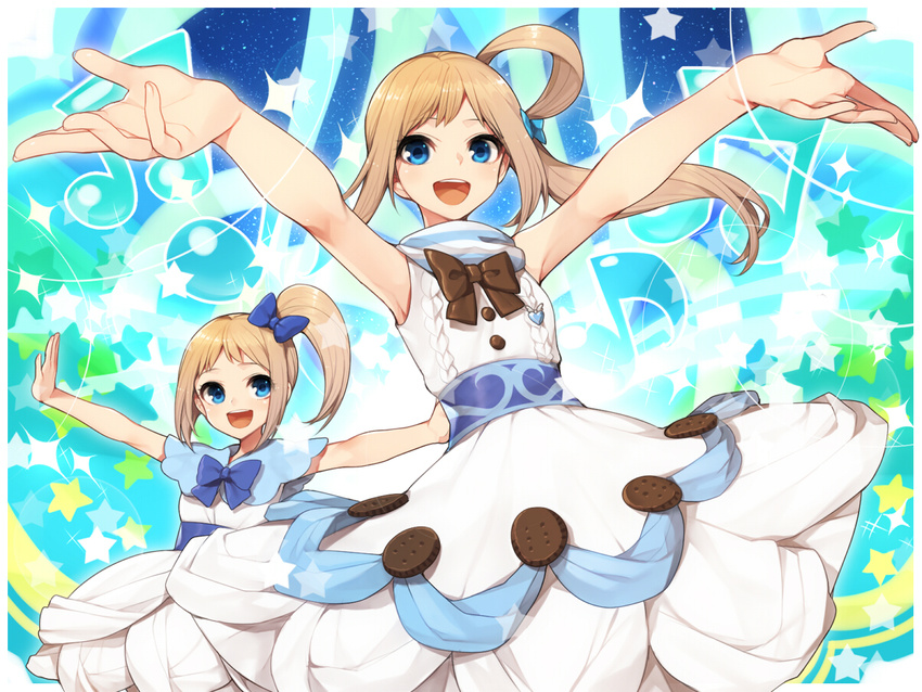 blue_eyes blush character_request dress fukuhara_ann hitoto long_hair multiple_girls outstretched_arms pretty_(series) pretty_rhythm pretty_rhythm_rainbow_live short_hair side_ponytail smile spread_arms