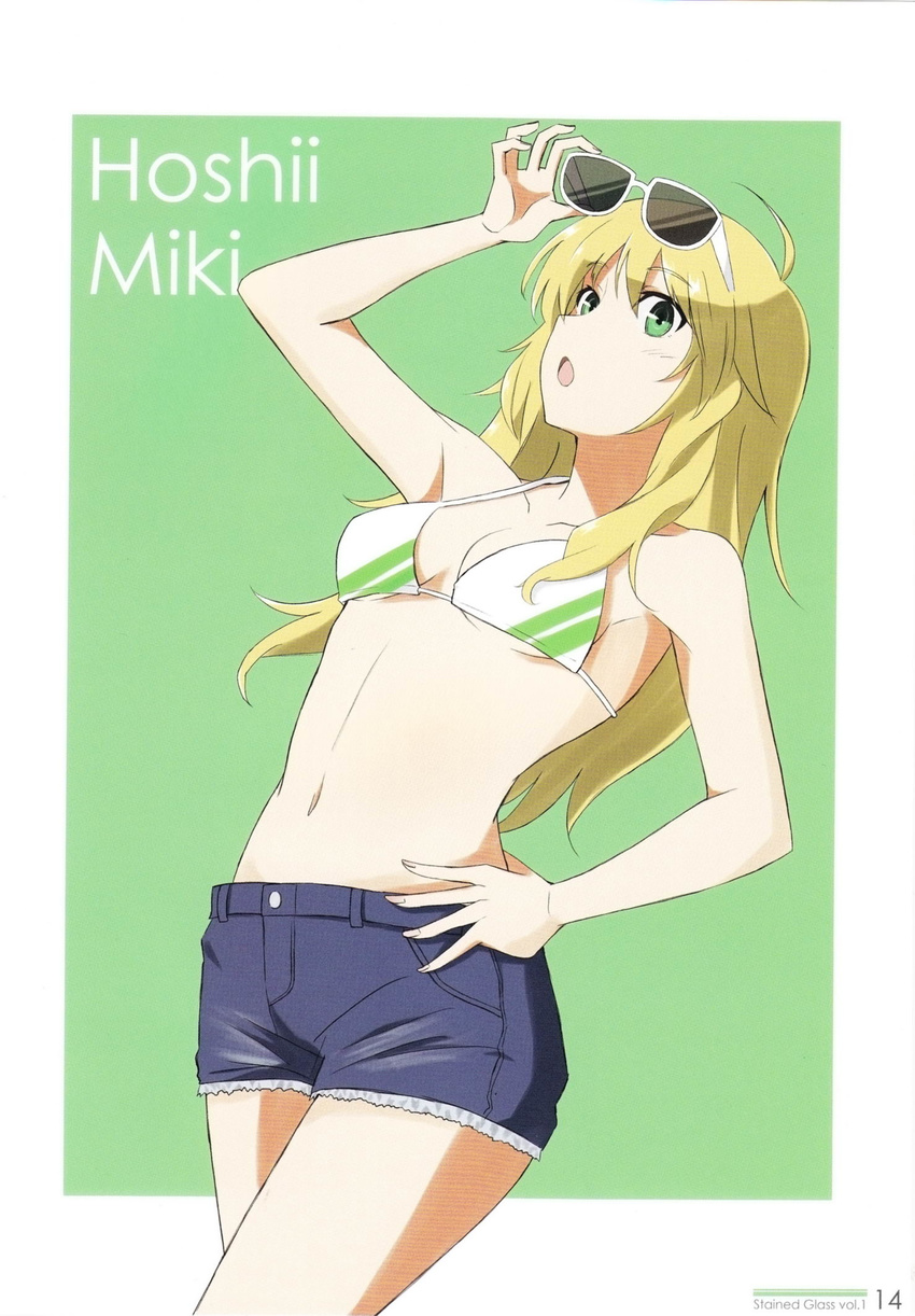 1girl bikini_top blonde_hair hoshii_miki idolmaster long_hair shorts sunglasses teru_(grafroller)