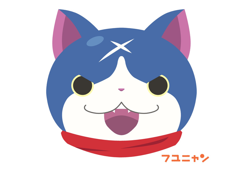 cape cat character_name face fangs flat_color fuyunyan highres looking_at_viewer no_humans open_mouth red_cape sarama scar simple_background solo white_background youkai youkai_watch youkai_watch_2