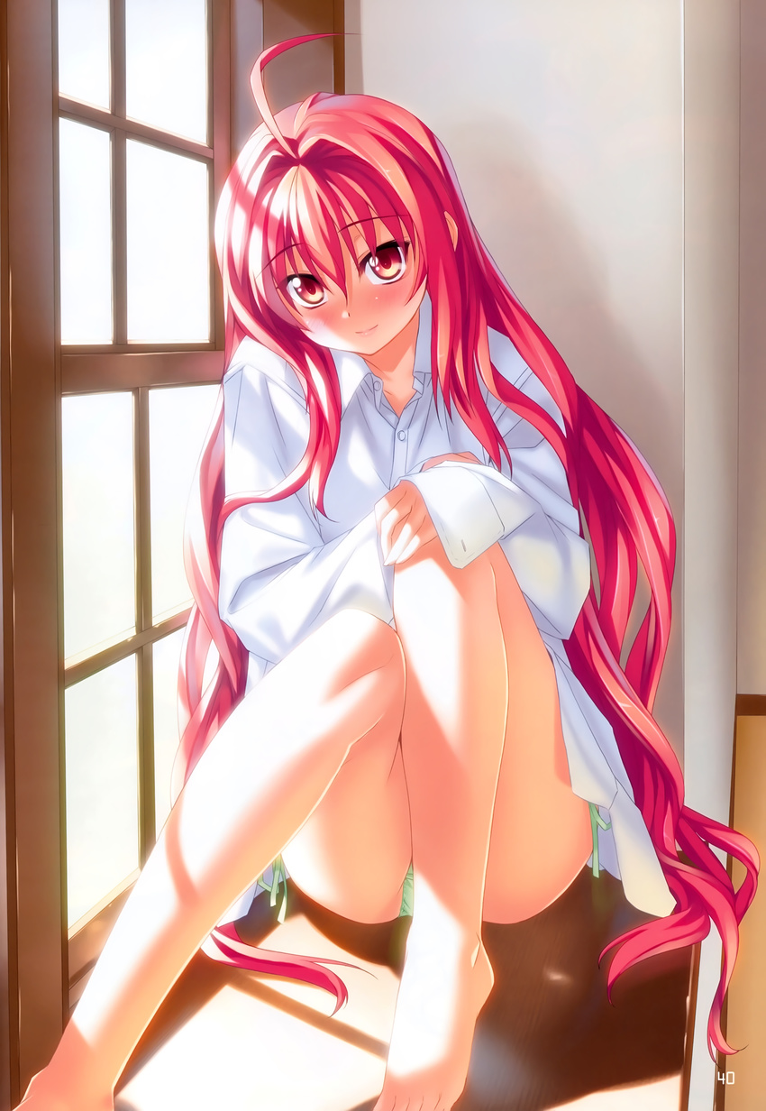 absurdres ahoge corticarte_apa_lagranges highres kannatsuki_noboru long_hair panties red_eyes red_hair shinkyoku_soukai_polyphonica shirt sitting smile underwear very_long_hair