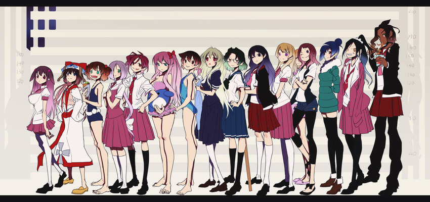 barefoot bird black_hair blonde_hair blue_eyes blue_skirt breasts brown_hair choe_myeong_hwa chopsticks coat dark_skin denim denim_shorts eating etopen from_side fur_trim glasses green_hair groceries hao_huiyu haramura_nodoka height_chart heterochromia highres himori_chikako hood hooded_jacket iwadate_yuan jacket kataoka_yuuki kiyosumi_school_uniform kneehighs large_breasts letterboxed long_hair long_skirt looking_at_viewer maya_yukiko megan_davin miyanaga_saki motouchi_naruka multiple_girls necktie nelly_virsaladze one-piece_swimsuit pantyhose penguin pink_hair pleated_skirt ponytail puffy_short_sleeves puffy_sleeves purple_hair red_eyes red_hair red_skirt saki school_uniform serafuku shinohayu_the_dawn_of_age shirt shishihara_sawaya short_hair short_sleeves shorts skirt someya_mako standing swimsuit takei_hisa tsujigaito_satoha twintails usuzan_school_uniform white_shirt winter_clothes winter_coat yaku_yojino