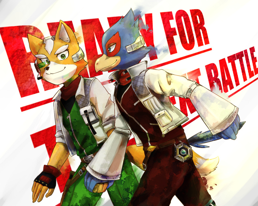 avian bird canid canine clothed clothing duo falco_lombardi fox fox_mccloud hand_holding lilith_(artist) male male/male mammal nintendo smile star_fox video_games