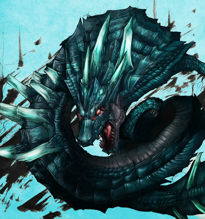 abyssal_lagiacrus capcom claws glowing glowing_eyes horns monster monster_hunter monster_hunter_3_g red_eyes scales solo teeth tongue