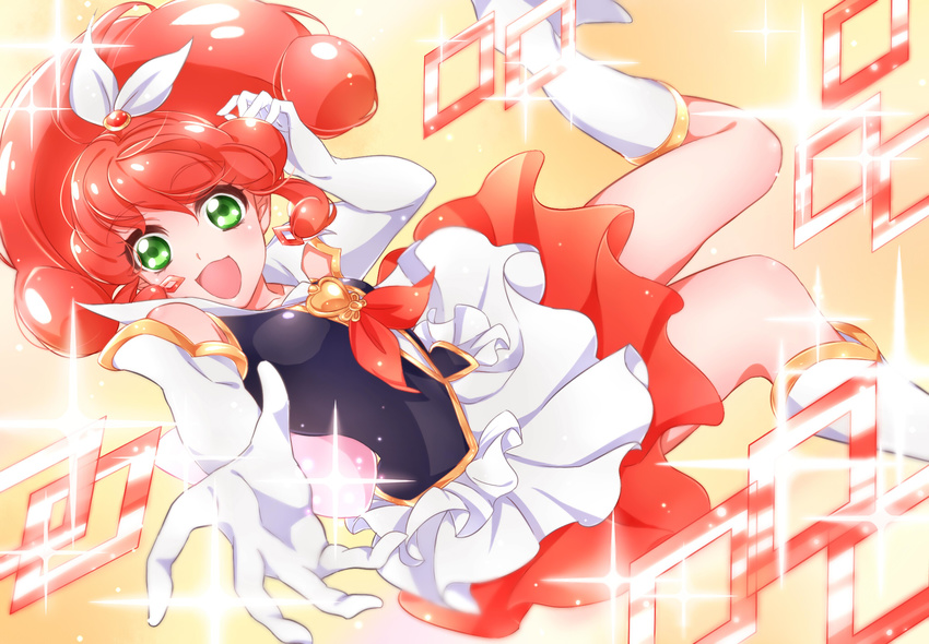 bad_anatomy cure_mirage elbow_gloves gloves green_eyes hair_ribbon happinesscharge_precure! highres magical_girl precure queen_mirage red_hair ribbon shipu_(gassyumaron) smile solo spoilers white_gloves