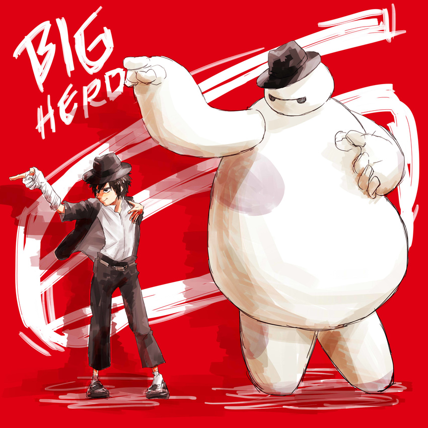 1boy baymax big_hero_6 black_hair black_suit cosplay disney hat highres hiro_hamada marvel michael_jackson michael_jackson_(cosplay) robot smooth_criminal