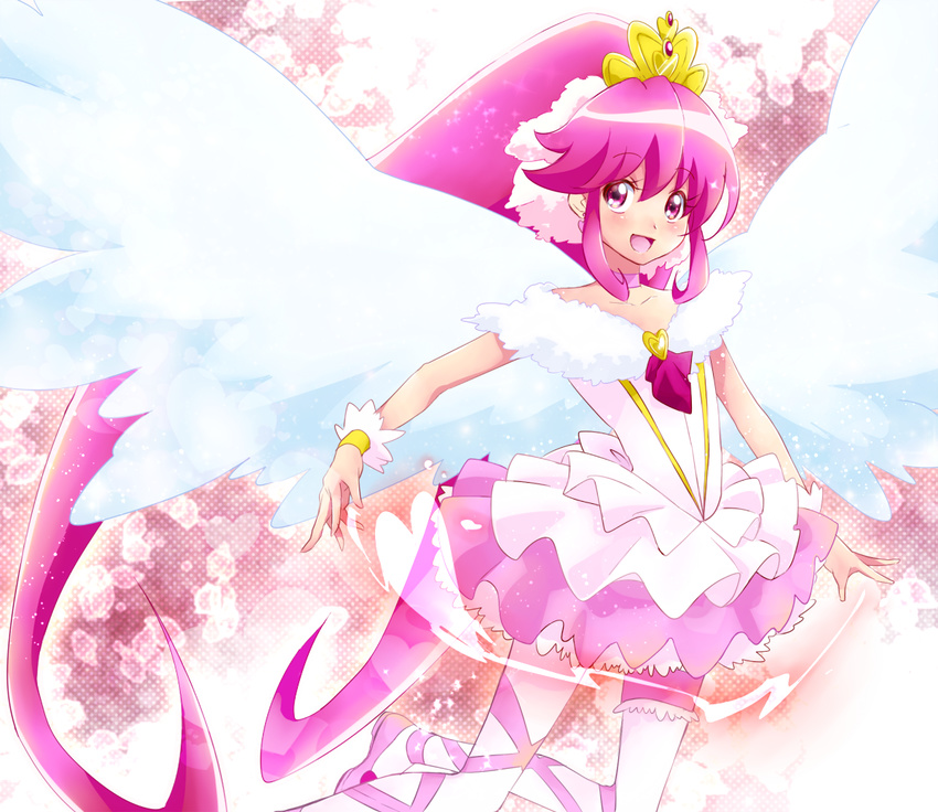 aino_megumi angel_wings ballerina choker cure_lovely happinesscharge_precure! long_hair magical_girl namizou pantyhose pink_eyes pink_hair pink_skirt ponytail precure sidelocks skirt smile solo super_happiness_lovely white_legwear white_wings wide_ponytail wings wrist_cuffs