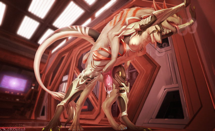 absurd_res bestiality bodily_fluids cum female feral genital_fluids hi_res knot kubrow magayser male male/female okdrsutsu sergal tara_(disambiguation) warframe